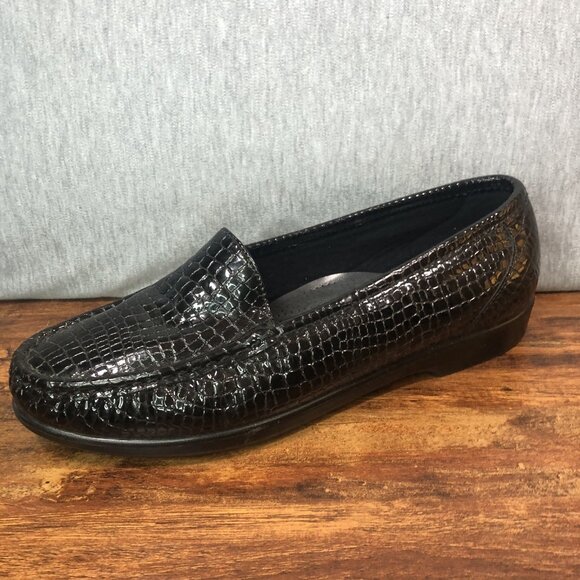 SAS Simplify Loafers Shoes Women's Size 9.5 W Wide Black Patent Leather Croc - Picture 8 of 11
